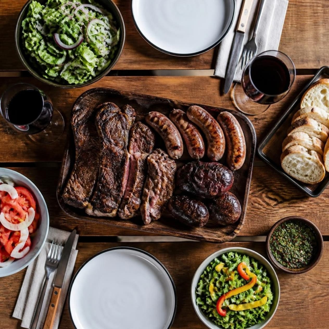 Asado servido en la mesa para compartir entre 4 personas